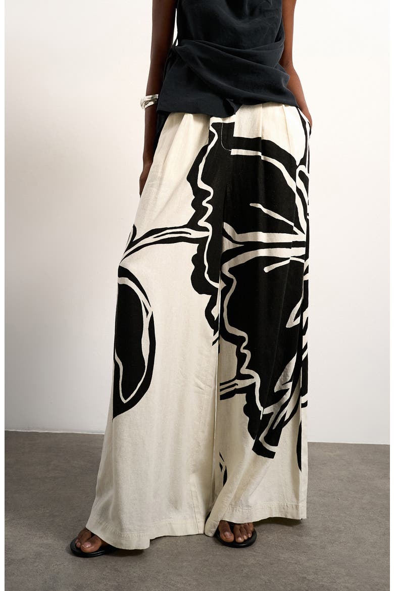 Floral Placement Palazzo Pants, Main, color, CREAM