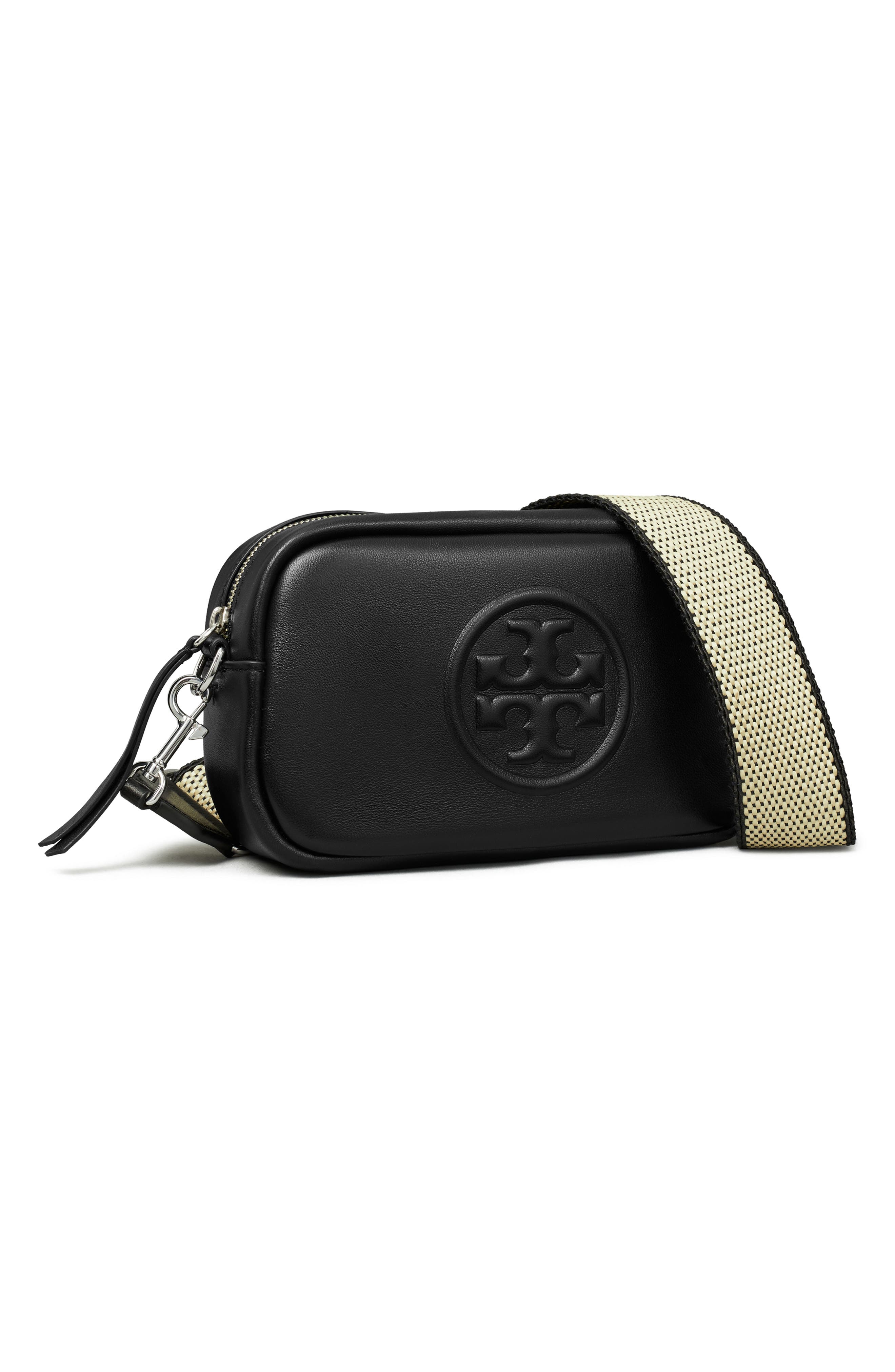 Tory Burch Mini Miller Soft Leather Crossbody Bag, Alternate, color, Black