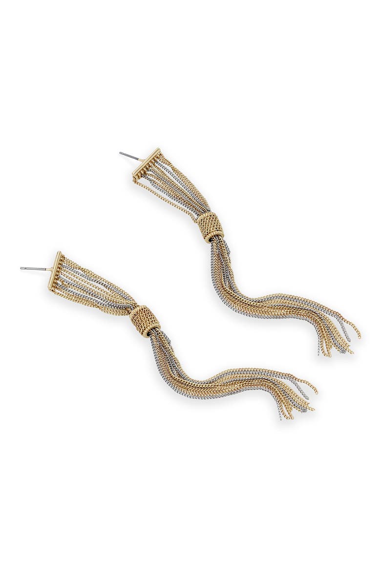 Two-Tone Curb Chain Linear Drape Earrings, Alternate, color, GOLD
