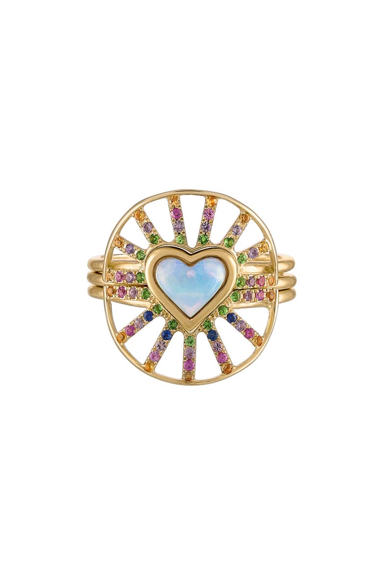 Opal Heart & Sapphire Nesting Rings, Main, color, YELLOW GOLD