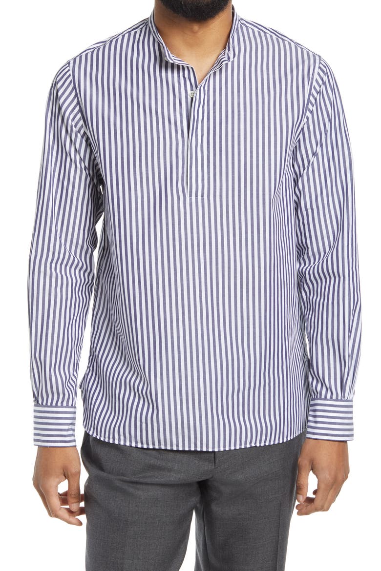 Men's Alfred Slim Fit Stripe Popover Shirt, Main, color, NAVY/ WHITE