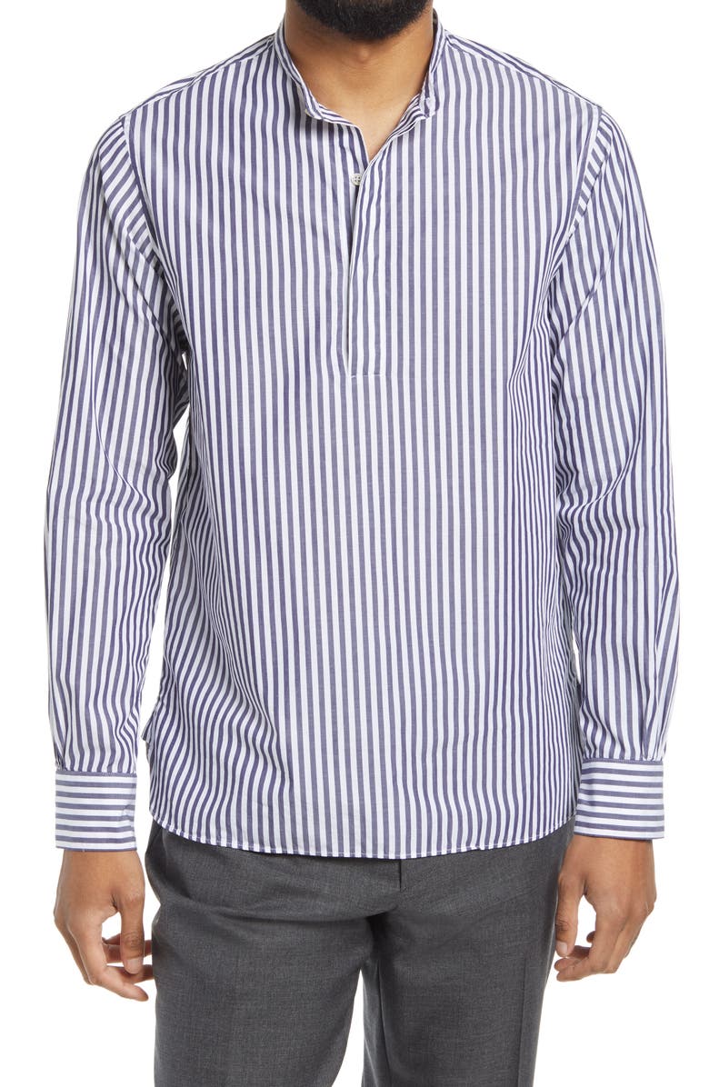 Officine Générale Men's Alfred Slim Fit Stripe Popover Shirt, Main, color,