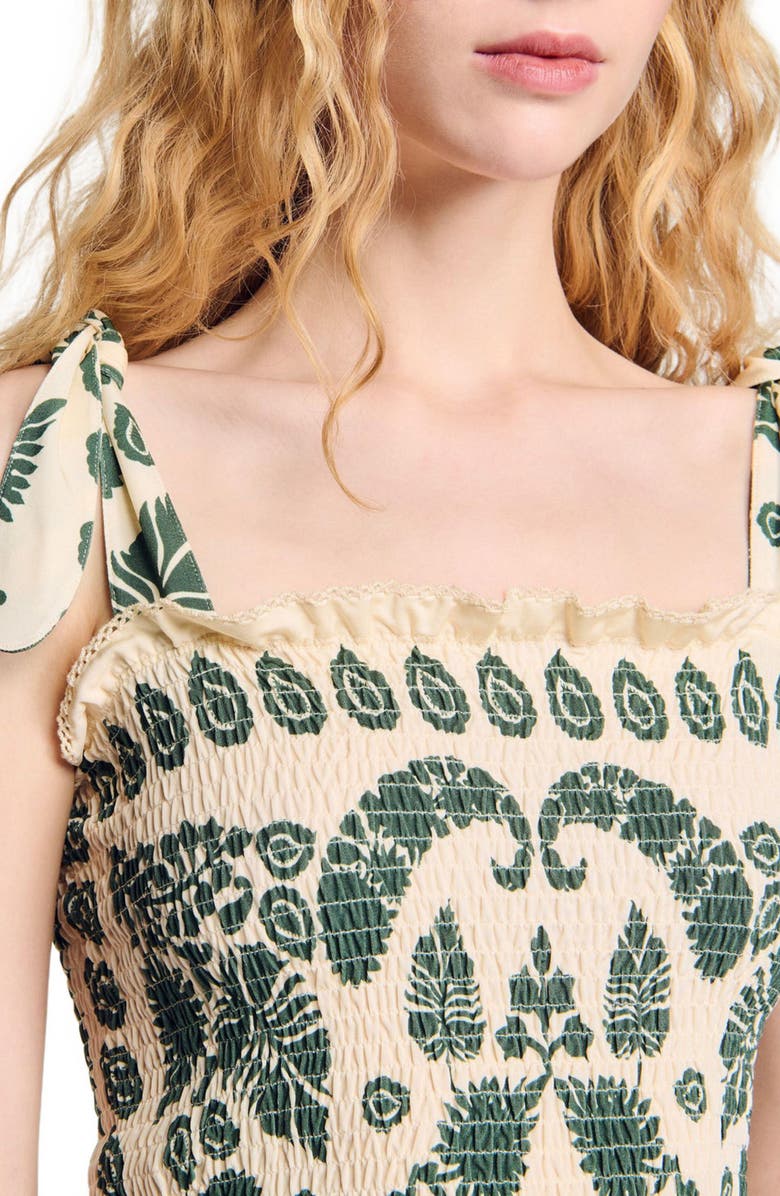 SANDRO Floral motif smocked top, Alternate, color, 