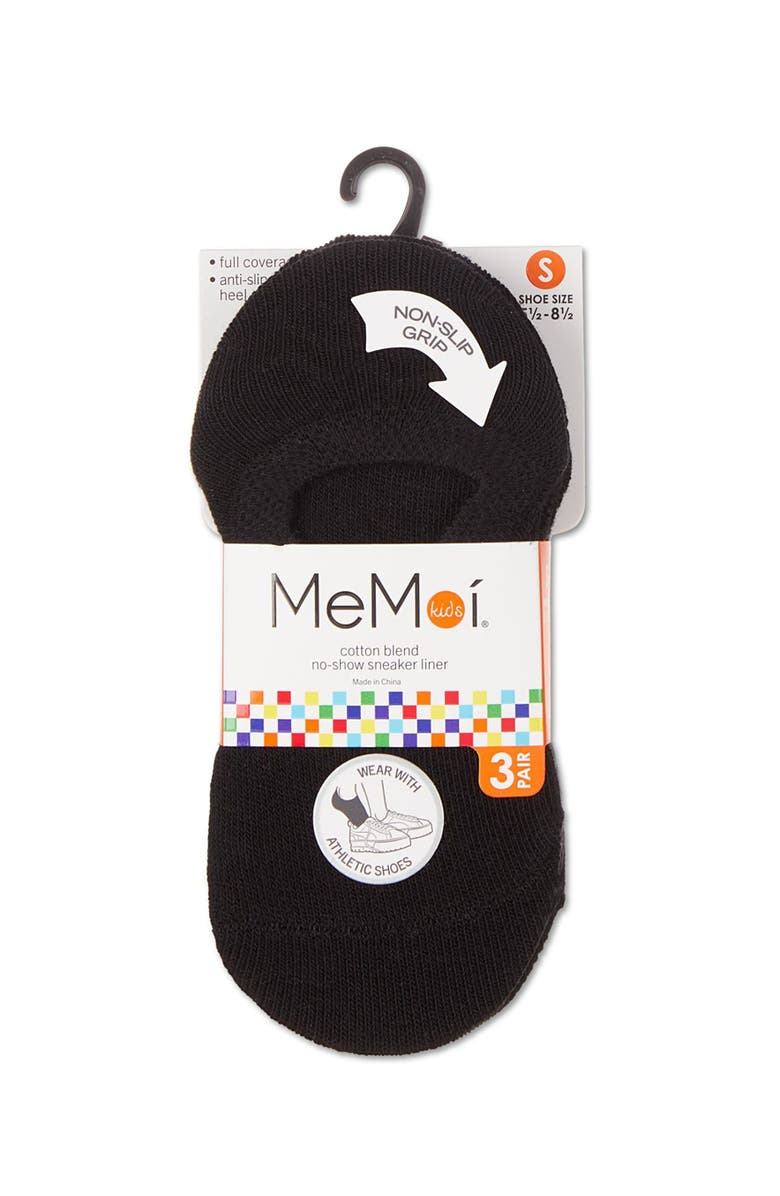 MeMoi Girls' 3 Pair Pack No Show Sneaker Liner Socks, Alternate, color, Black-Black-Black