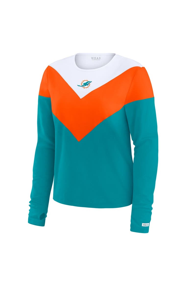 Women's WEAR by Erin Andrews Aqua/Orange Miami Dolphins Chevron Tri-Blend Long Sleeve T-Shirt, Alternate, color, Aqua
