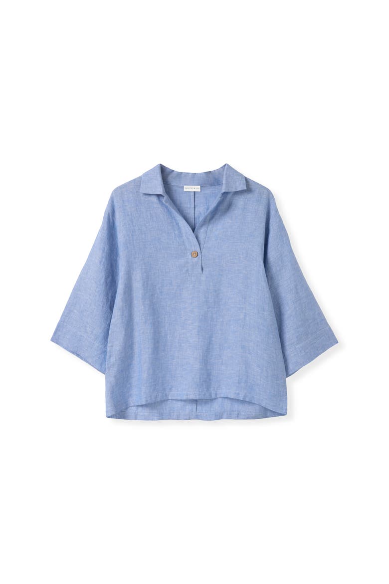 Collared Popover Linen Blouse, Alternate, color, Vintage Blue