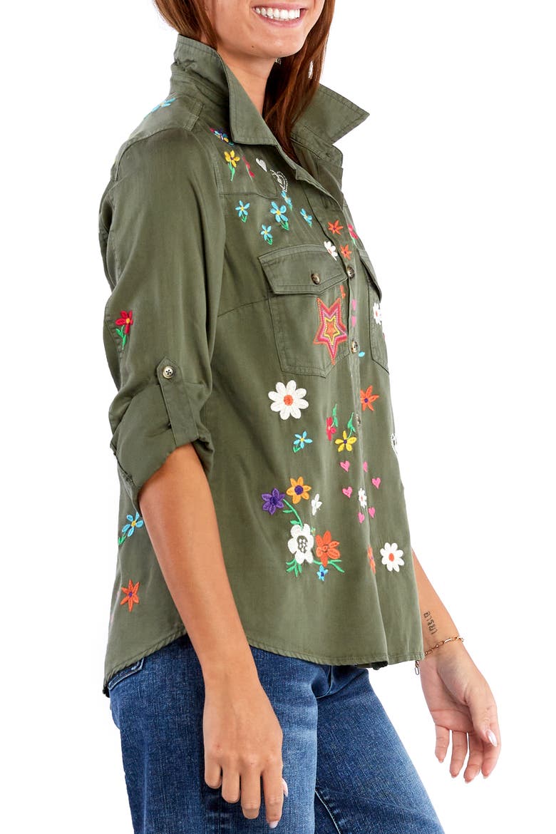 Sketchbook Embroidered Button-Up Shirt, Alternate, color, SOFT OLIVE