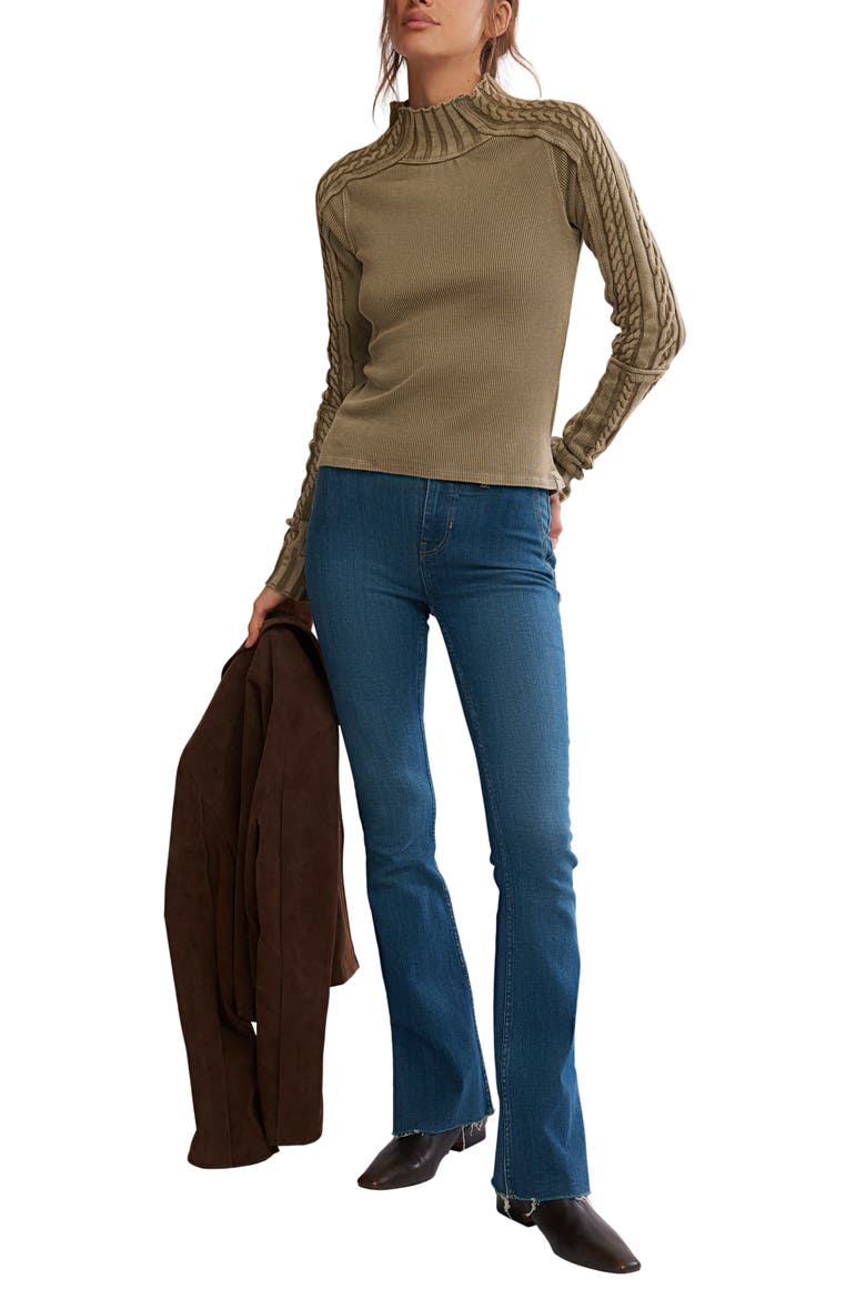 WTF Breezy Cable Knit Mock Neck Top, Alternate, color, FOSSIL DUNE