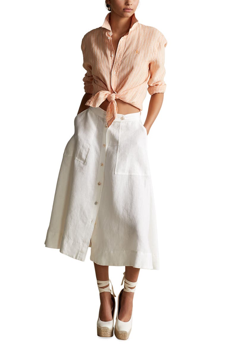 Stripe Linen Shirt, Alternate, color, PEACH/ WHITE