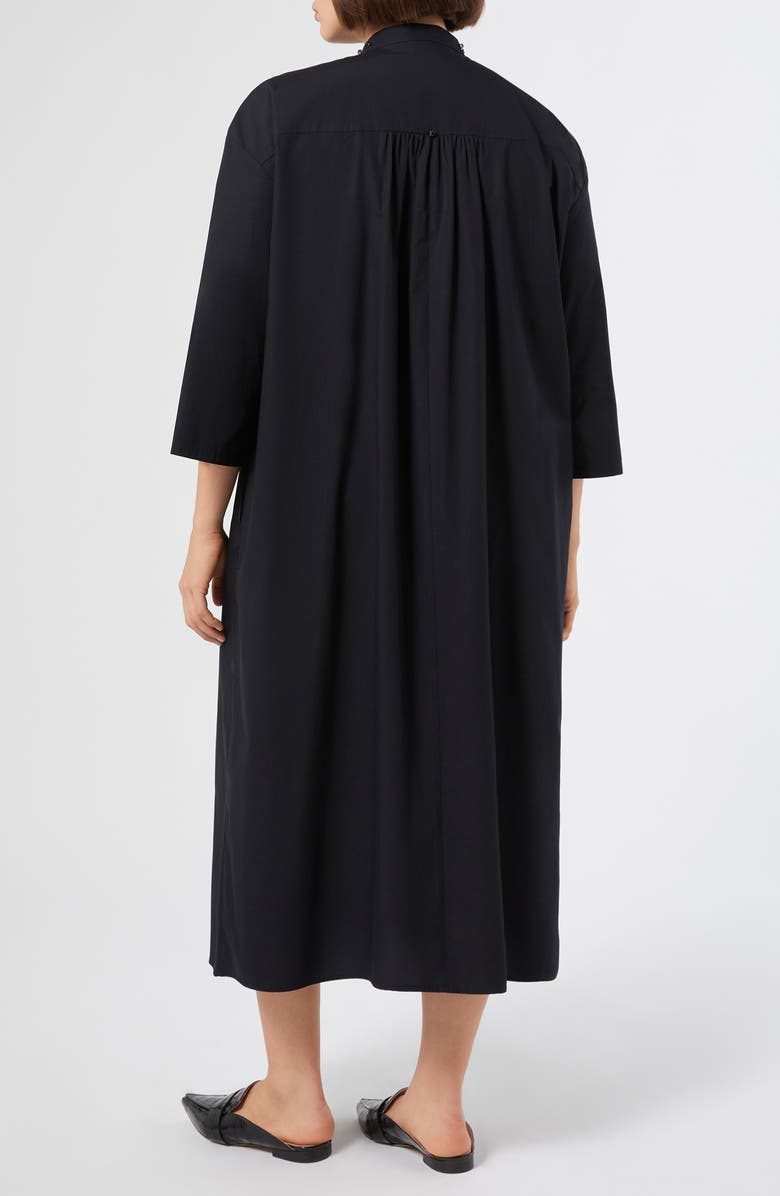 Marina Rinaldi Sulmona Bead Detail Tie Neck Cotton Poplin Dress, Alternate, color, Black