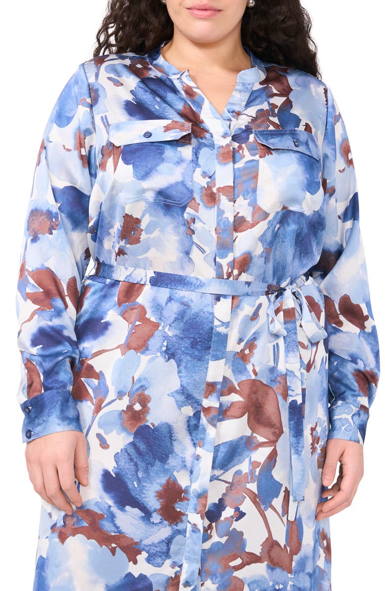 Halogen<sup>®</sup> Print Tie Waist Midi Shirtdress, Alternate, color, Blue Fog