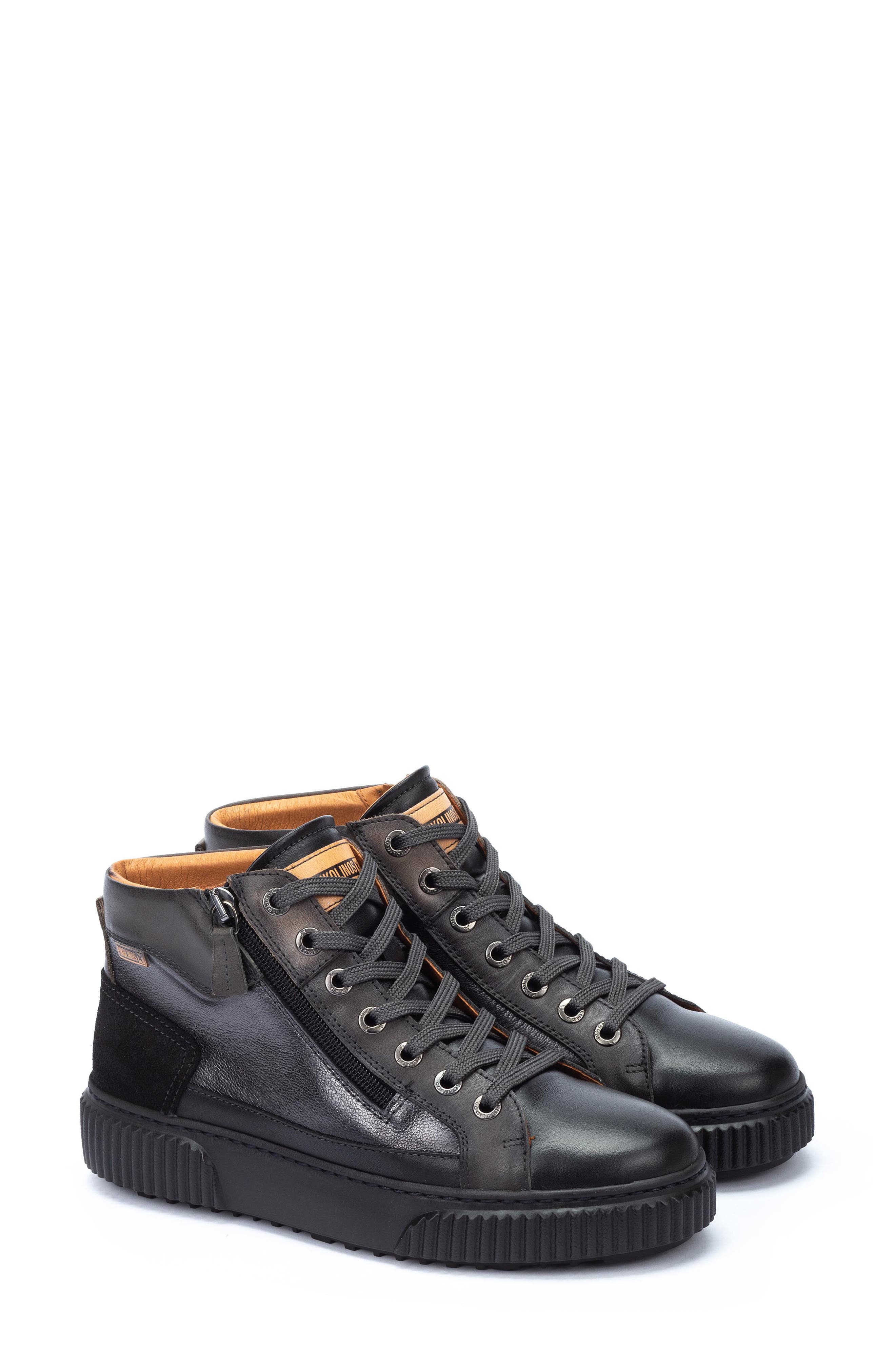black leather high top tennis shoes