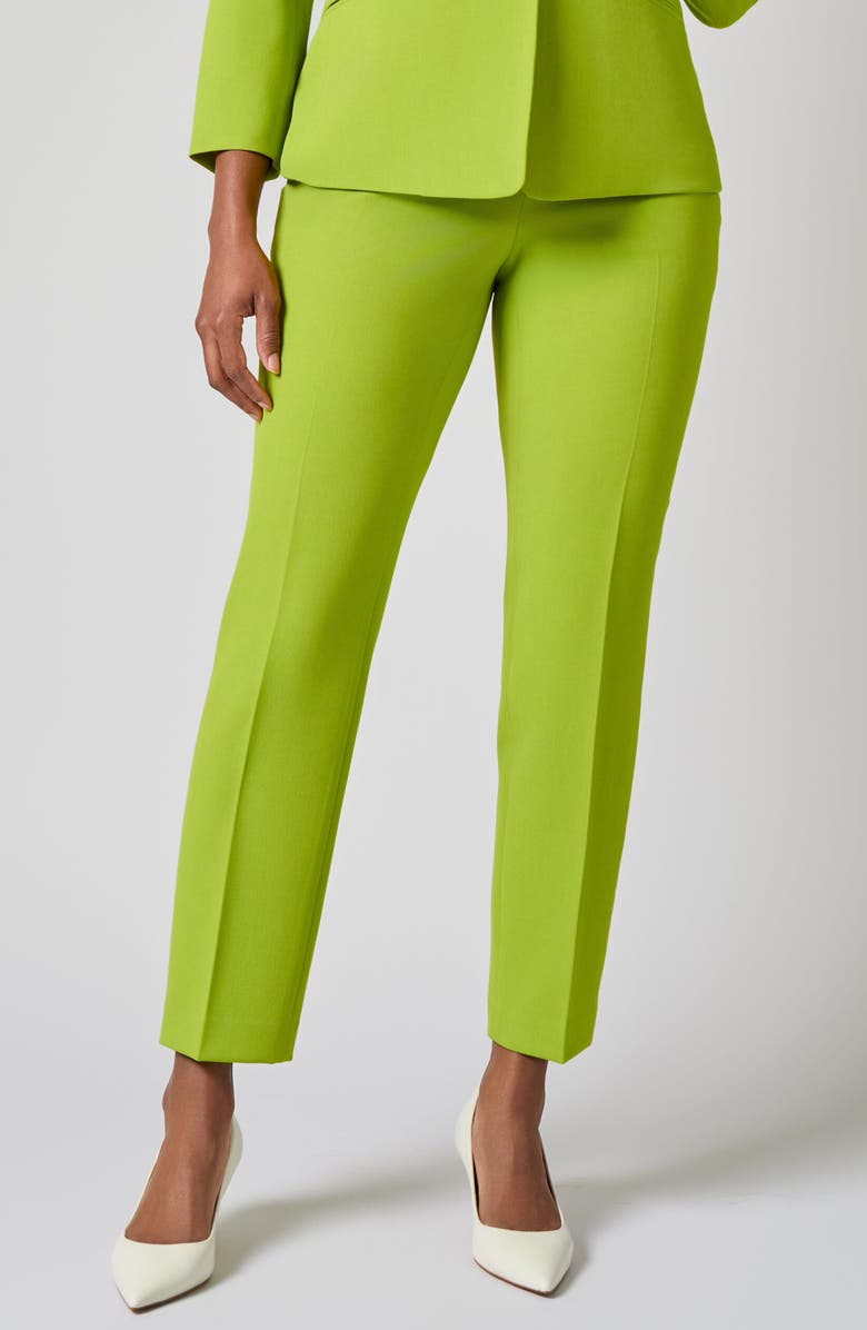 KASPER Flat Front Slim Pants, Main, color, Kiwi