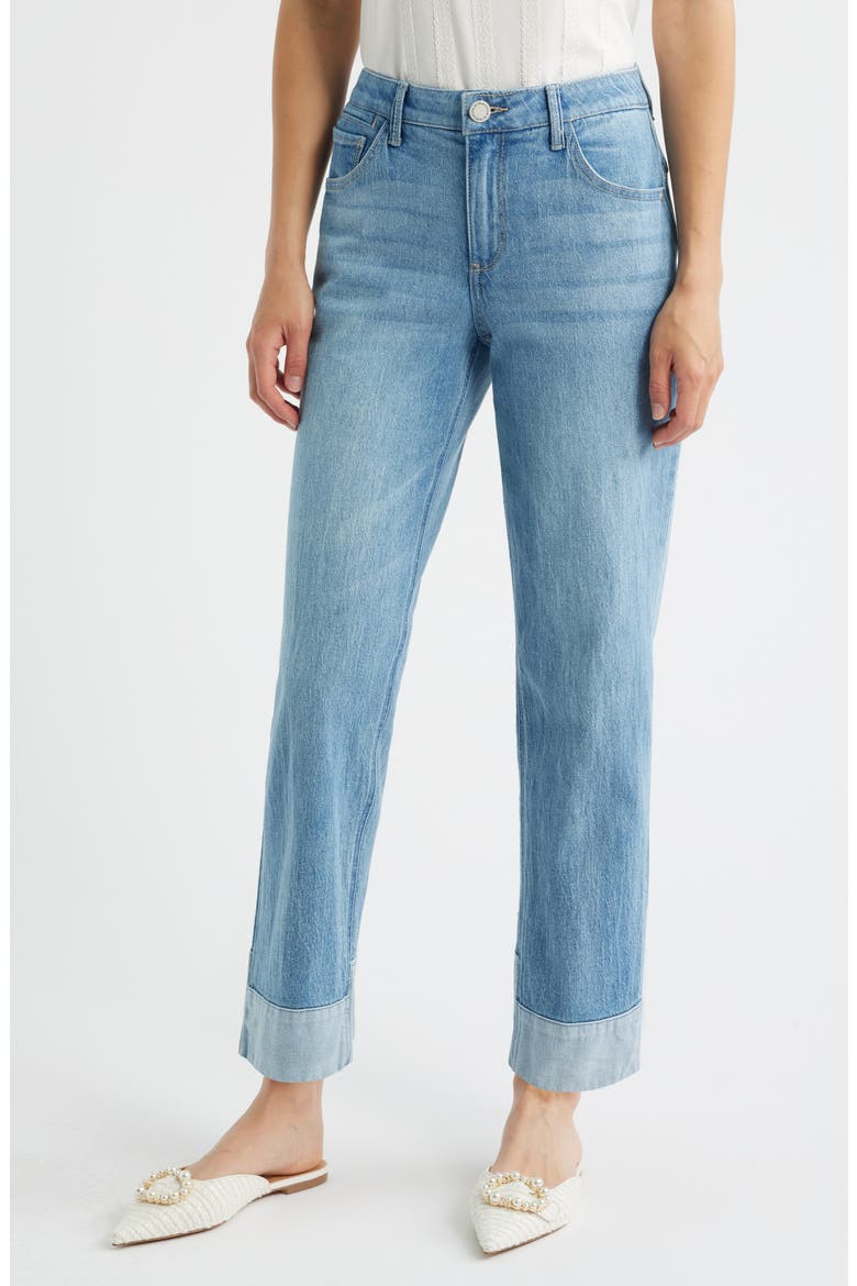 Round Up High Waist Cuffed Boyfriend Jeans, Main, color, LIGHT BLUE