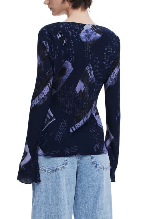 Desigual Print Cowl Neck Top In Dark Blue