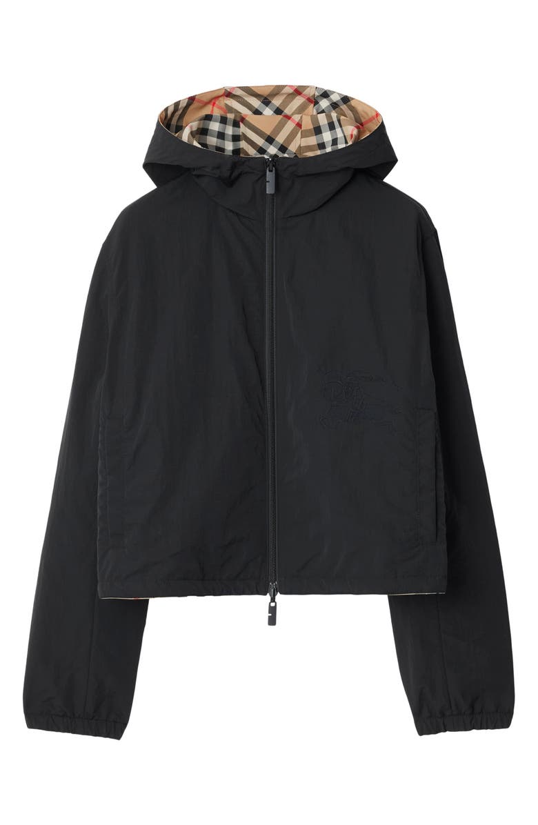 Burberry Equestrian Knight Crop Reversible Hooded Jacket, Alternate, color, Sand Ip Check