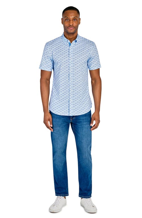 Construct Tennis Racket Woven Short Sleeve Shirt In Lt Blue