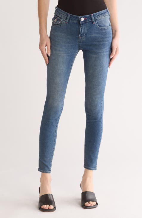 Jennie Mid Rise Flap Pocket Skinny Jeans (Medium Heavenly Wash)