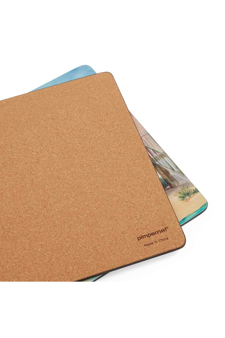 Beach Huts Set of 4 Cork Back Placemats, Alternate, color, Multi