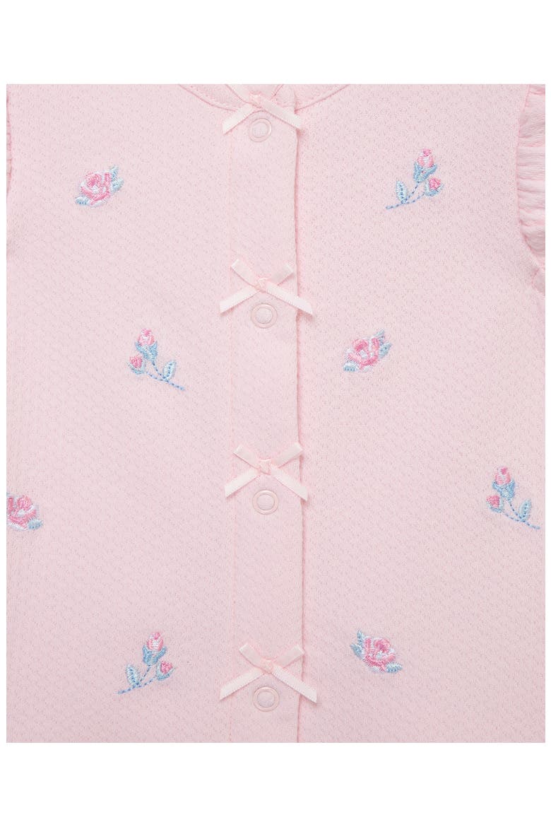 Rosebud Embroidered Cotton Romper & Hat Set, Alternate, color, PINK