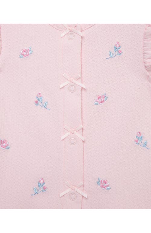 Little Me Rosebud Embroidered Cotton Romper & Hat Set In Pink