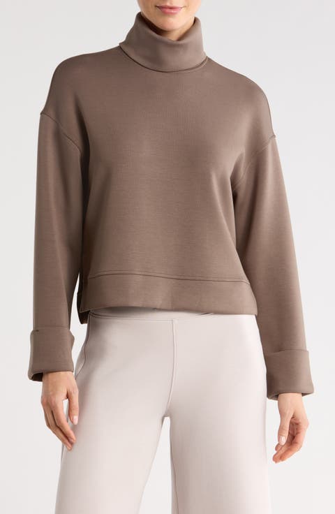 Cuffed Sleeve Crop Turtleneck Sweatshirt