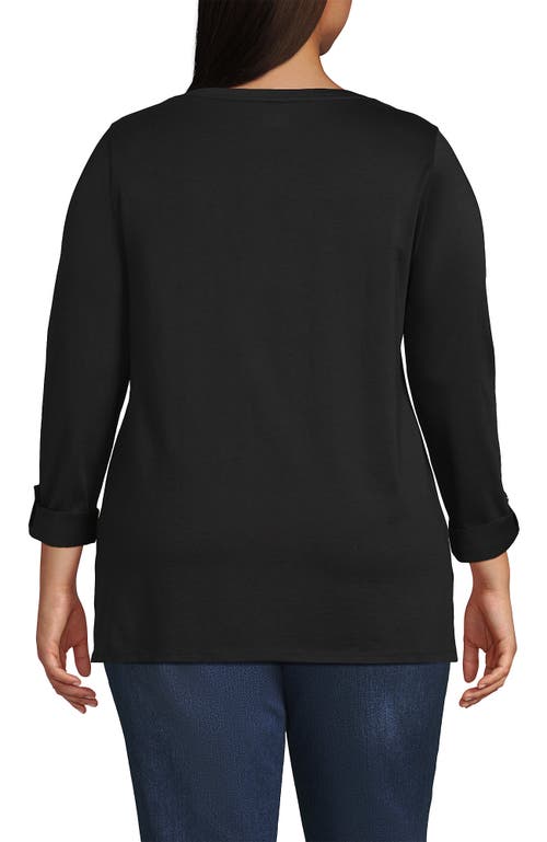 Lands' End Plus Size Supima Cotton Adjustable 3/4 Sleeve Boatneck Tunic In Black