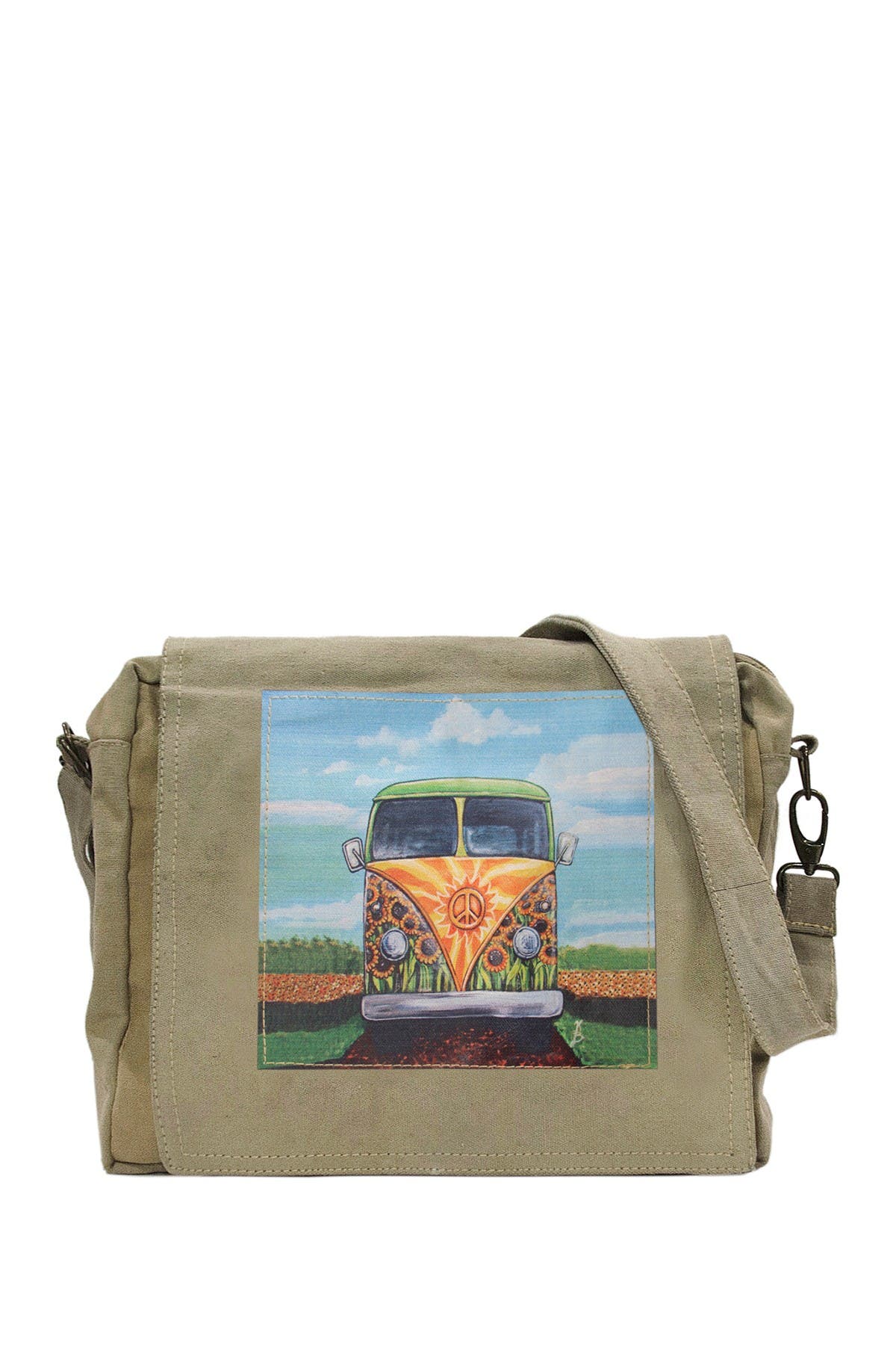 VINTAGE ADDICTION Beach Bus Recycled Military Tent Crossbody Bag, Main, color, 