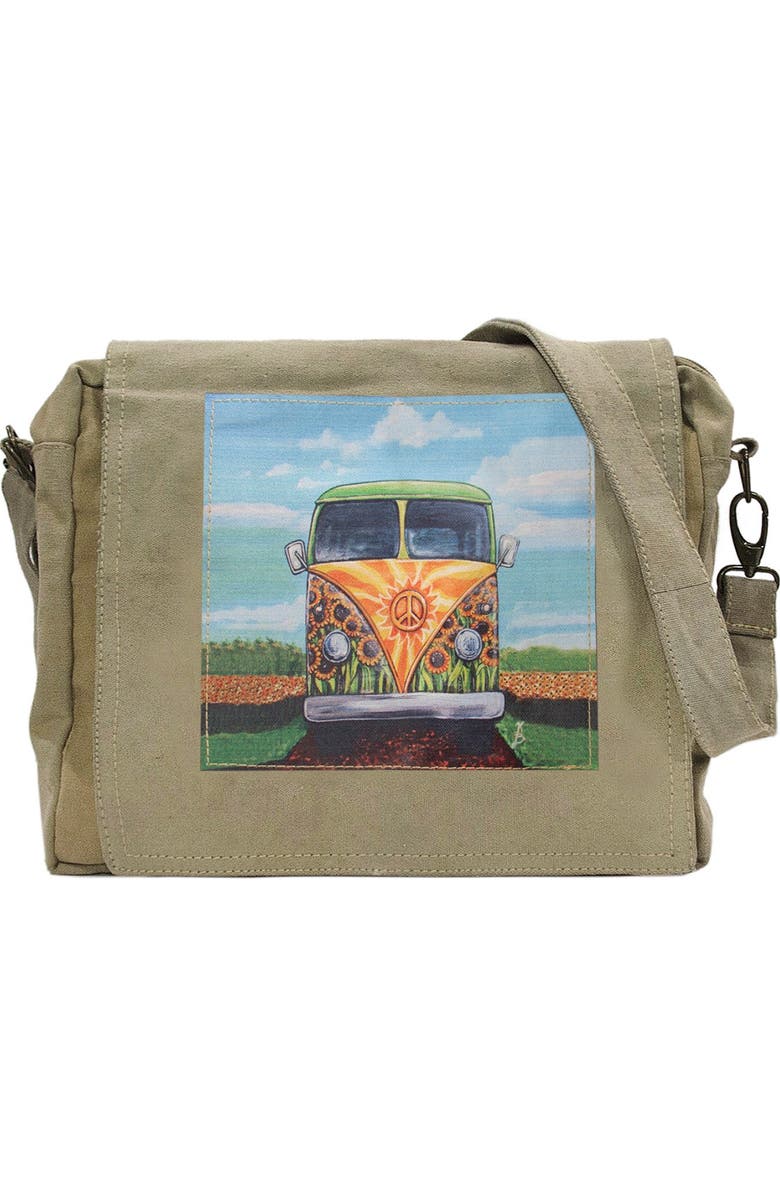 VINTAGE ADDICTION Beach Bus Recycled Military Tent Crossbody Bag, Main, color,