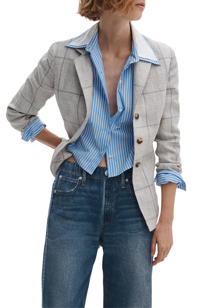 Chappell Plaid Linen Blazer, Alternate, color, WHITE MULTI