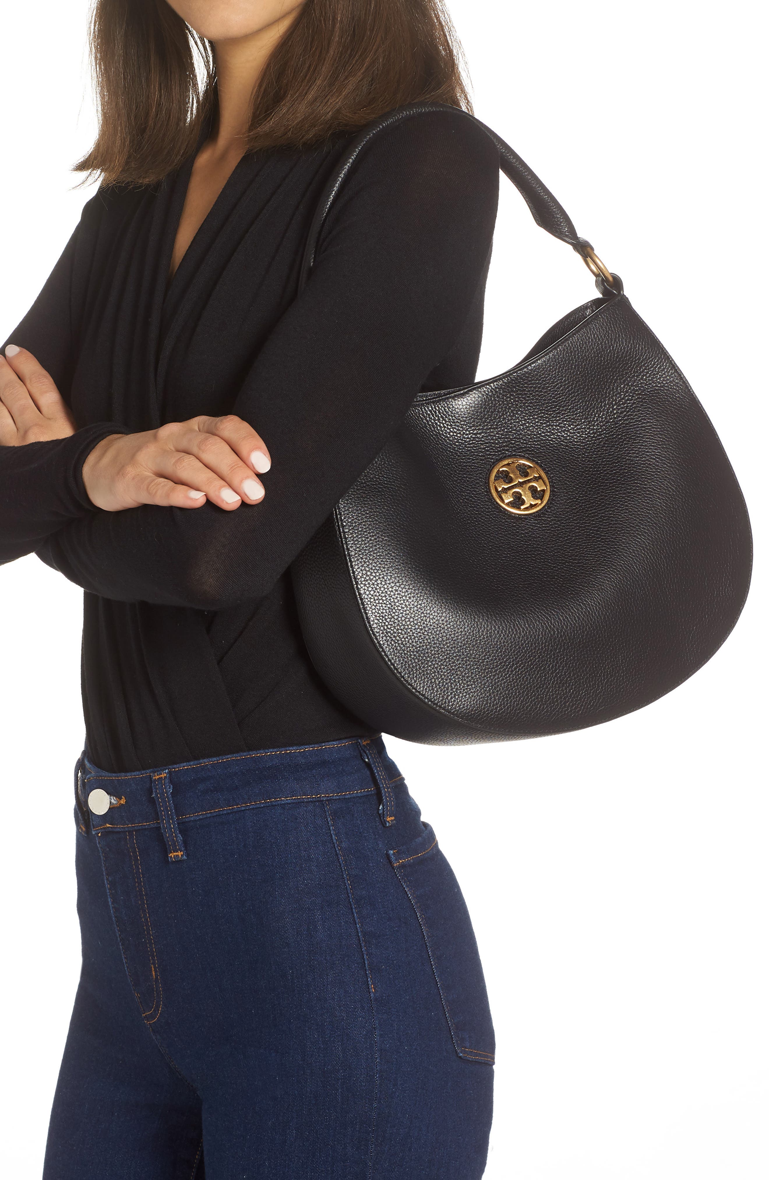 Tory Burch Carson Leather Hobo Bag, Alternate, color, 