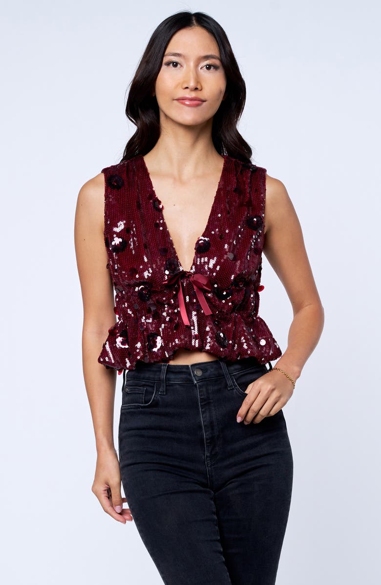 CIEBON Lori Sequin Peplum Top, Alternate, color, Red