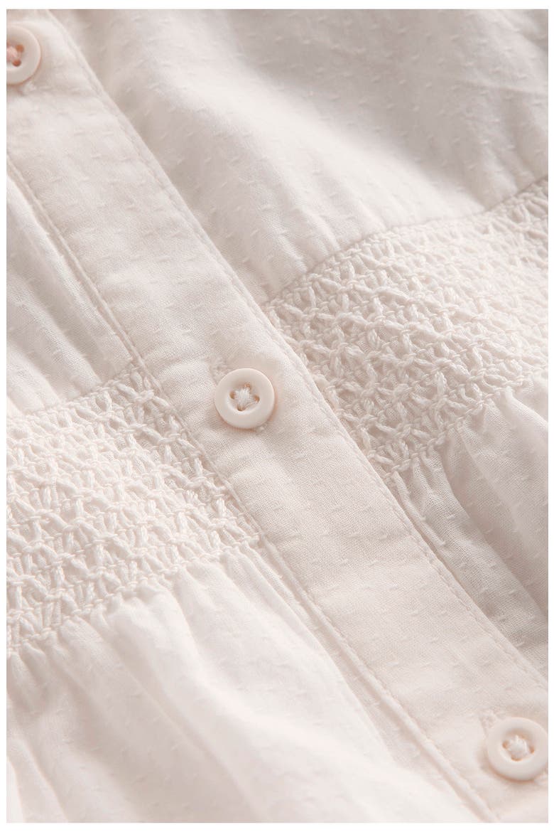 Kids' Smocked Cotton Button-Up Shirt, Alternate, color, SOFT IVORY
