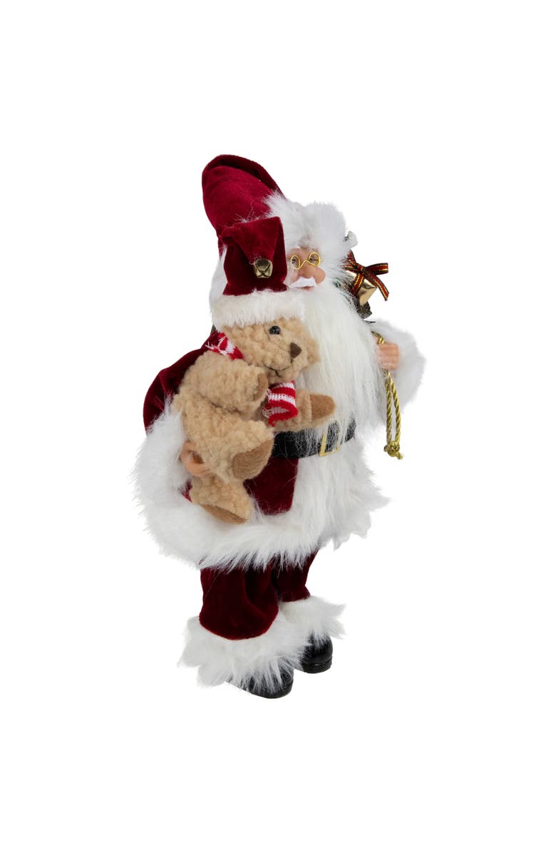Northlight 12" Traditional Santa Claus Christmas Figure with Teddy Bear and Gift Bag, Alternate, color, Red