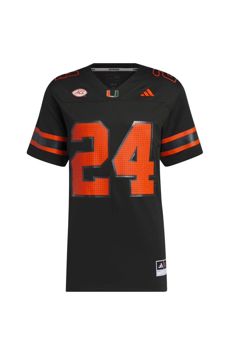 Men's adidas #24 Black Miami Hurricanes Premier Strategy Jersey, Main, color, Black