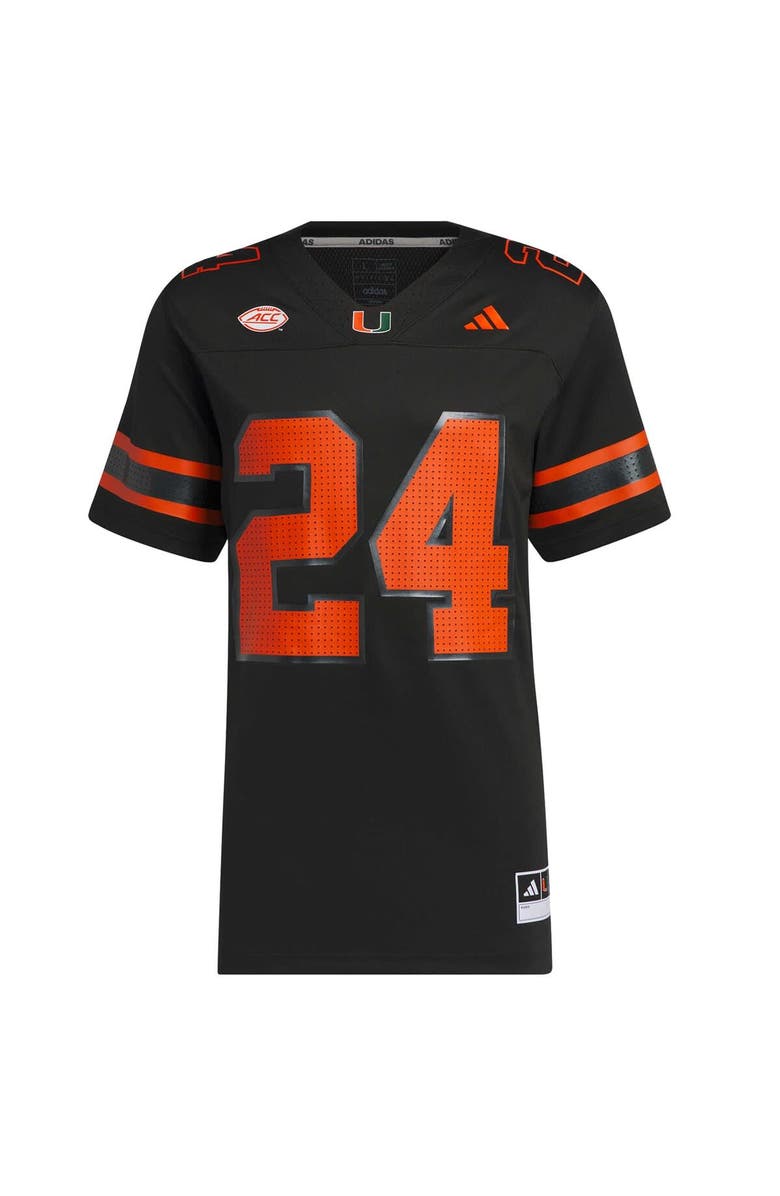 adidas Men's adidas #24 Black Miami Hurricanes Premier Strategy Jersey, Main, color, Black