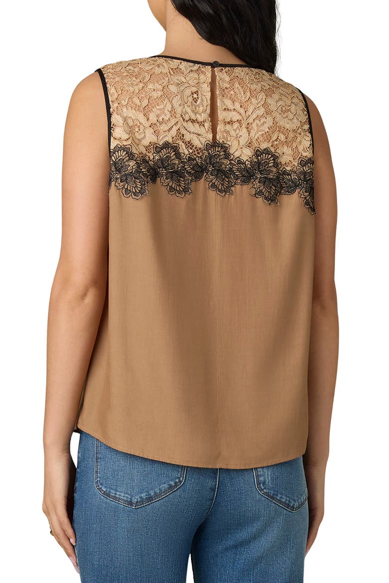 Lace Trim Sleeveless Top, Alternate, color, BUTTER TOFFEE/ BLACK MULTI