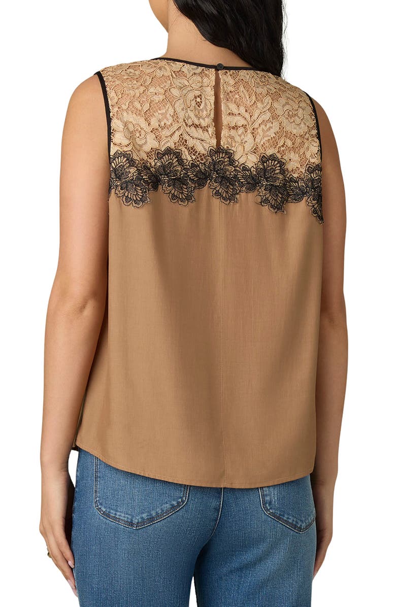 Wit & Wisdom Lace Trim Sleeveless Top, Alternate, color, Butter Toffee/ Black Multi