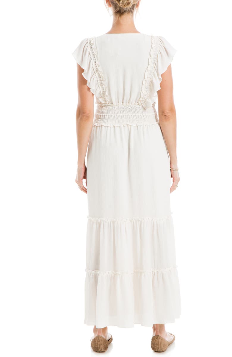 MAX STUDIO Pebble Crepe Flutter Sleeve Maxi Dress, Alternate, color, Ivory
