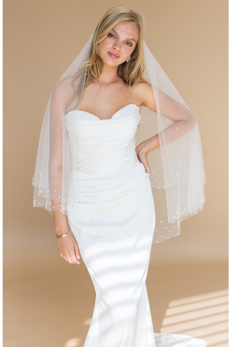 Axelle Imitation Pearl & Crystal Fingertip Veil, Alternate, color, IVORY
