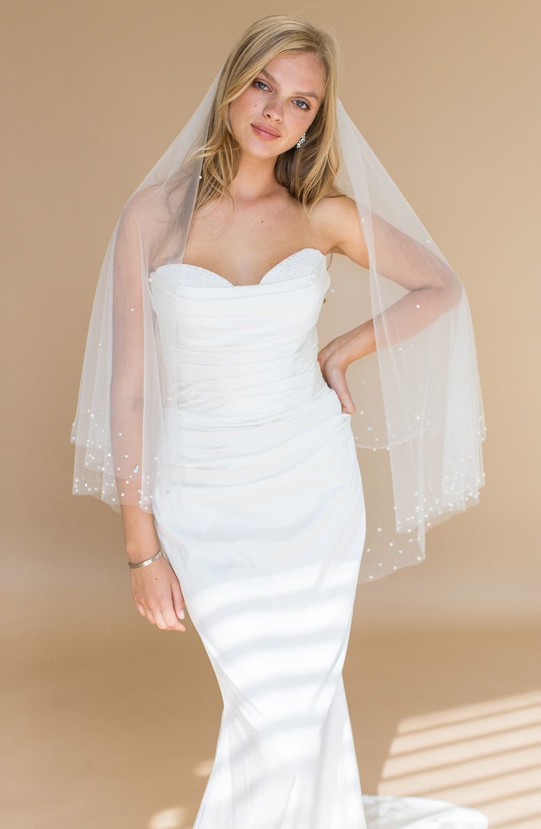 Brides & Hairpins Axelle Imitation Pearl & Crystal Fingertip Veil, Alternate, color, Ivory