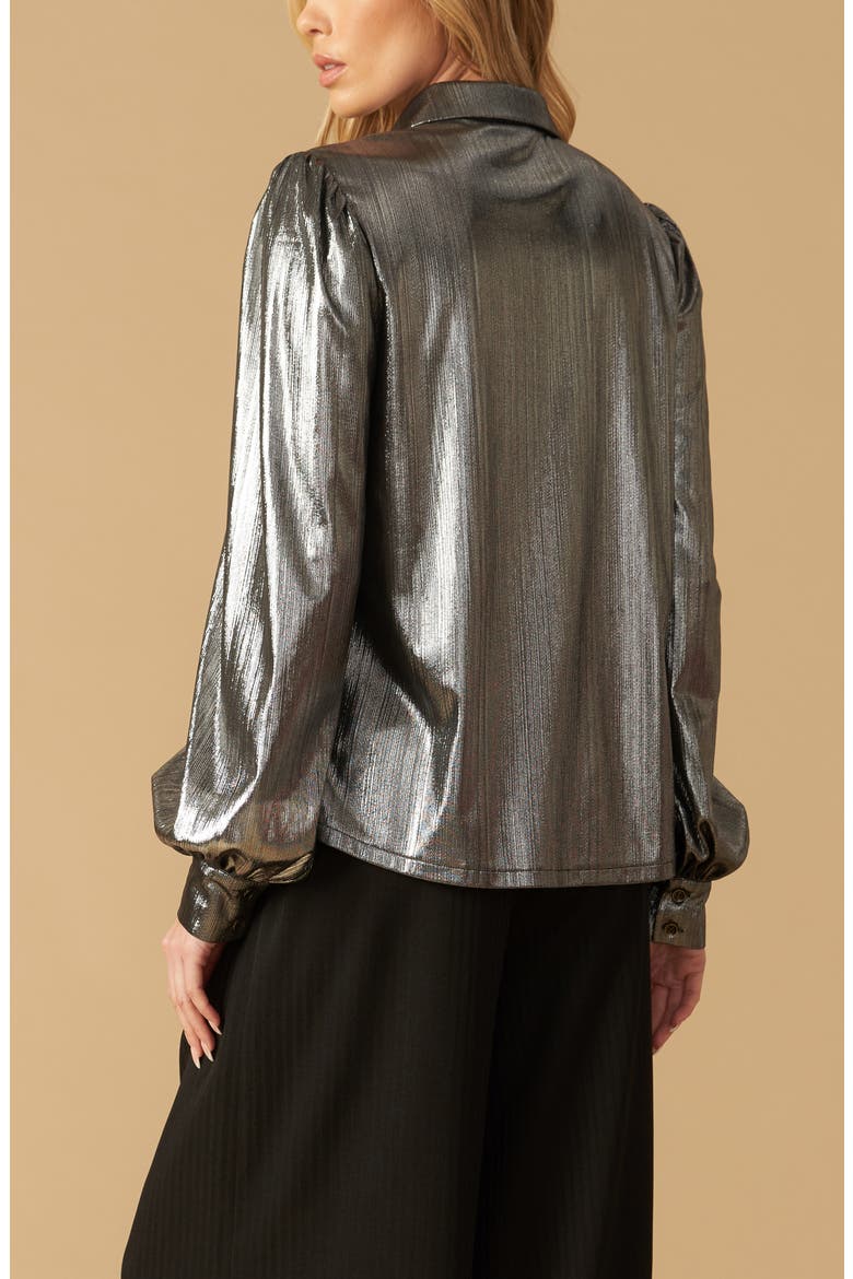 Foil Coated Button-Up Shirt, Alternate, color, SILVER