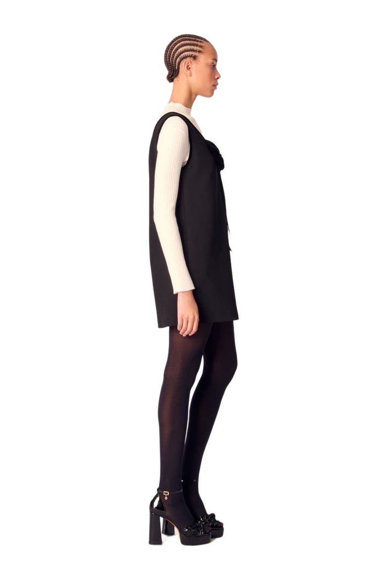 Pinafore mini dress with velvet collar, Alternate, color, Black