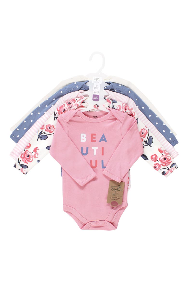 Little Soft Organic Cotton Long-Sleeve One-Piece Essentials, Alternate, color, Bubblegum Floral