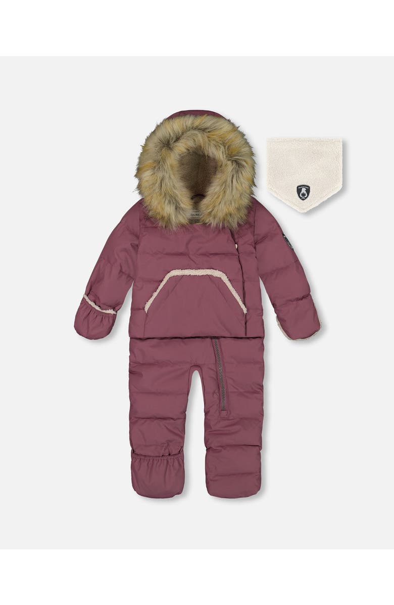Deux par Deux Baby Girl's One Piece Baby Hooded Snowsuit Dark Purple Designed For Car Seat, Main, color, 