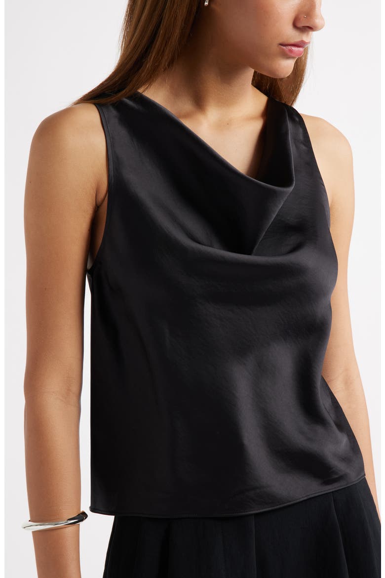 Sleeveless Cowl Neck Satin Top, Alternate, color, BLACK