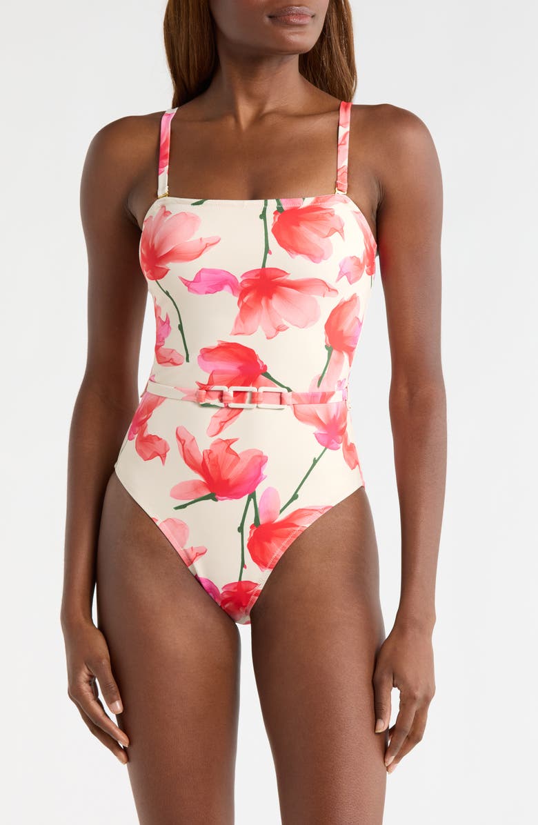 Hutch Chain Belt One-Piece Swimsuit, Alternate, color, Ivory/Red Floral