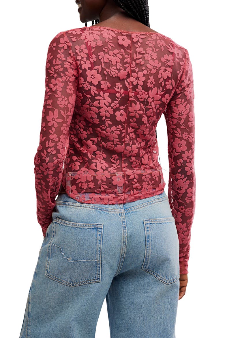 Early Sunsets Floral Burnout Top, Alternate, color, GARNET ROSE