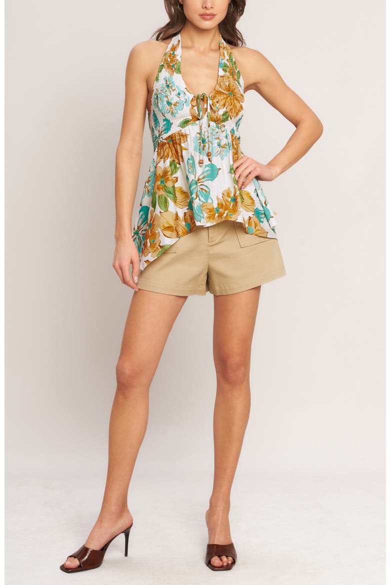 Print Smocked Halter Top, Alternate, color, IVORY