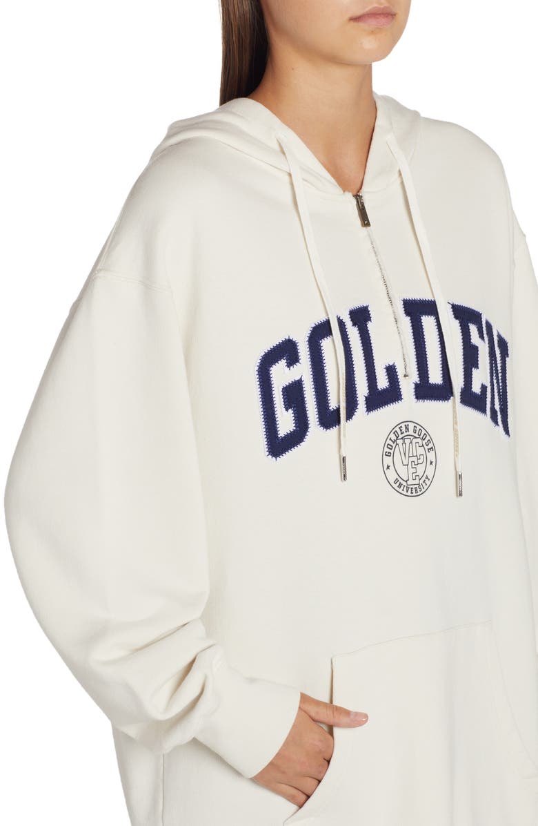 Golden Goose Varsity Logo Long Sleeve Hooded Sweatshirt Dress, Alternate, color, 